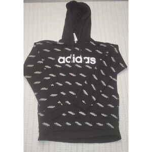 Adidas black/white logo printed long sleeve hoodie Mens Sm